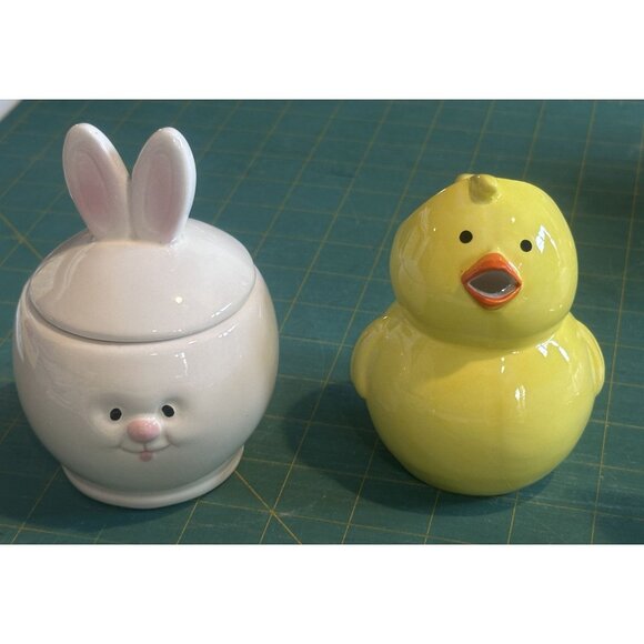 Easter Gift Bunny Chick HIP HOP Creamer Sugar Server Set Transpac Coffee Bar NEW - Picture 2 of 9